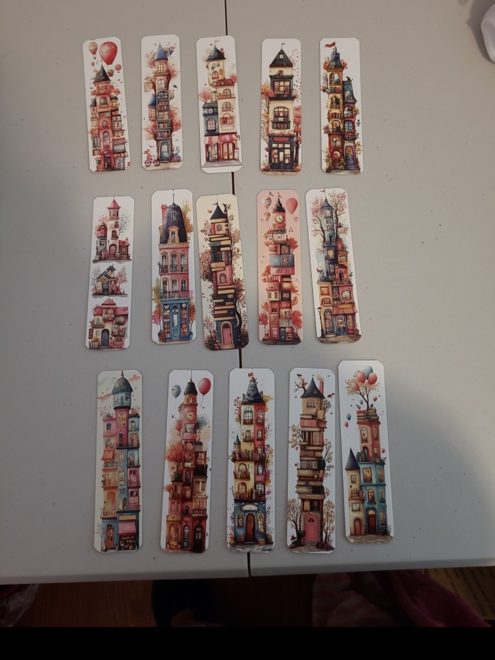 Whimsical Tower Bookmark Set - Watercolor Village Illustrations